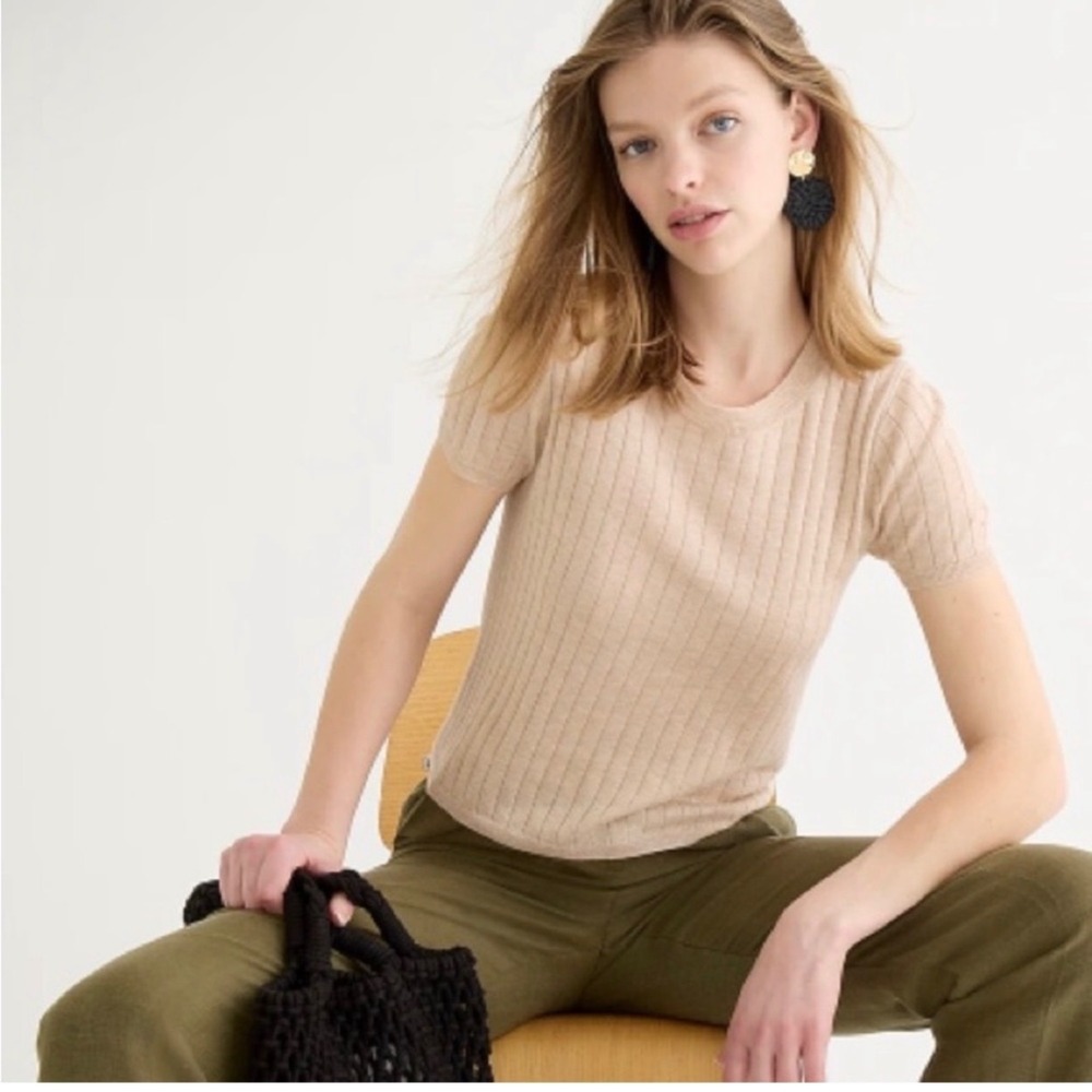 J crew silk cashmere blend cropped Short Sleeve Sweater Size Large